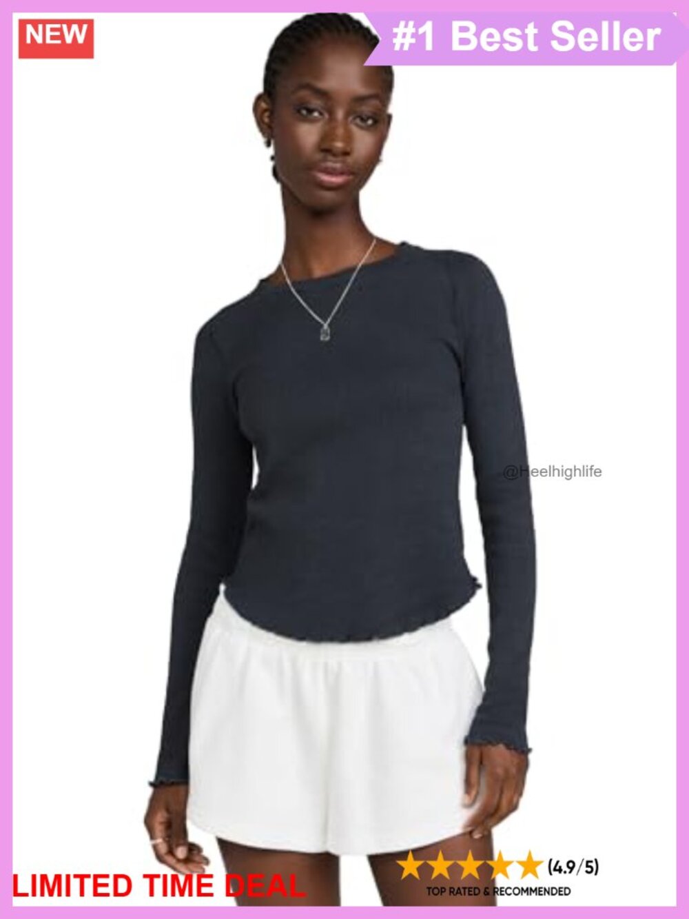 Free People Easy Does It Thermal Long Sleeve Tee Crew Neck T-Shirt